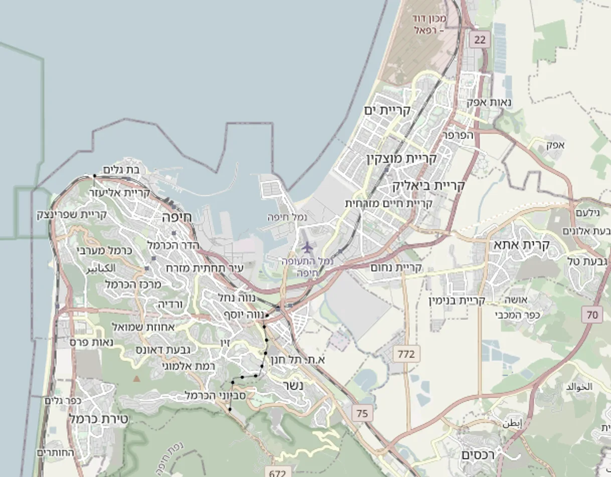 מפת אזור חיפה עם 7 האזורים שאנחנו עובדים בהם